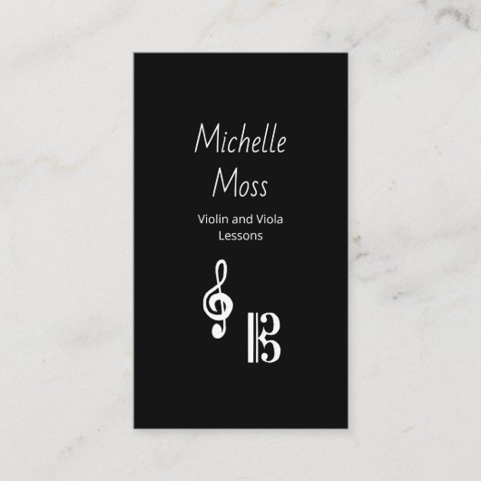 Violin Viola Music Lessons Black White Simple  名刺 (正面)