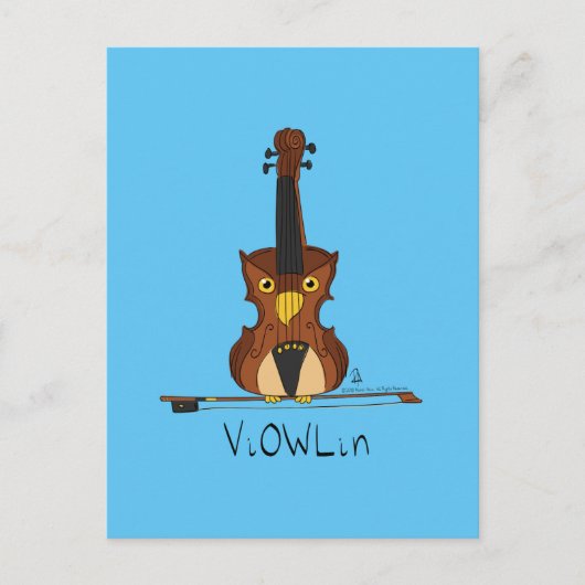 ViOWLin Violin Owl音楽はがき ポストカード (正面)