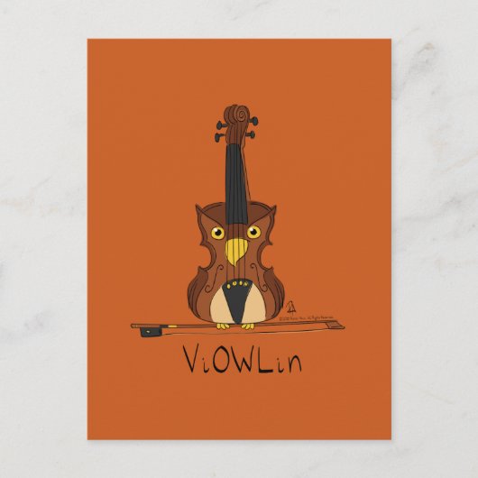 ViOWLin Violin Owl音楽はがき ポストカード (正面)