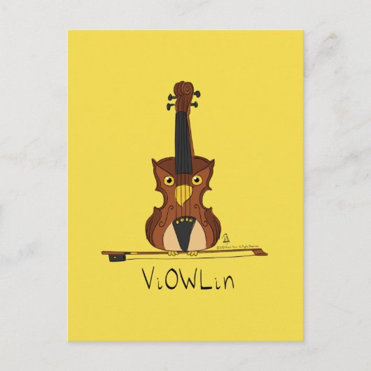 ViOWLin Violin Owl音楽はがき ポストカード (正面)