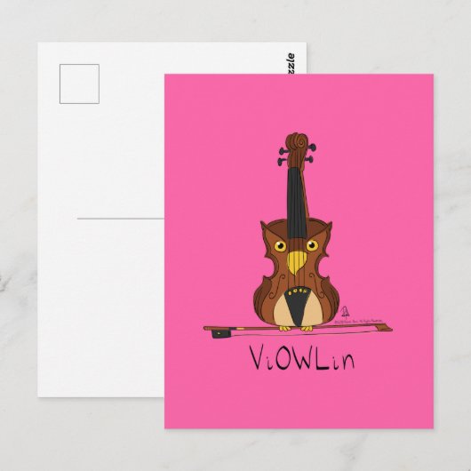 ViOWLin Violin Owl音楽はがき ポストカード (正面/裏面)