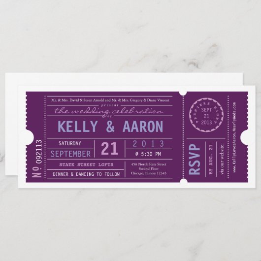 VIPのヴィンテージのチケットの結婚式招待状 招待状 (正面/裏面)