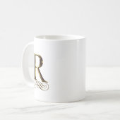 VIPの金ゴールド" R"のモノグラム コーヒーマグカップ (正面左)
