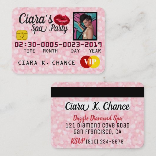 VIPクレジットカード |Pink|写真きらめく招待状 割引カード (正面/裏面)