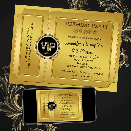 VIPゴールドンチケット 誕生日パーティー 招待状