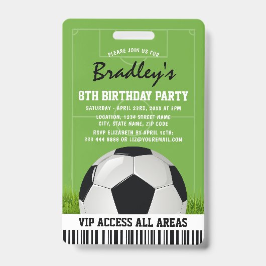 VIPスポーツパス キッズサッカー誕生日パーティー バッジ (正面)