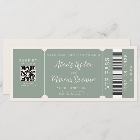 VIPチケットトレンディーセージ結婚式招待状 招待状 (正面/裏面)