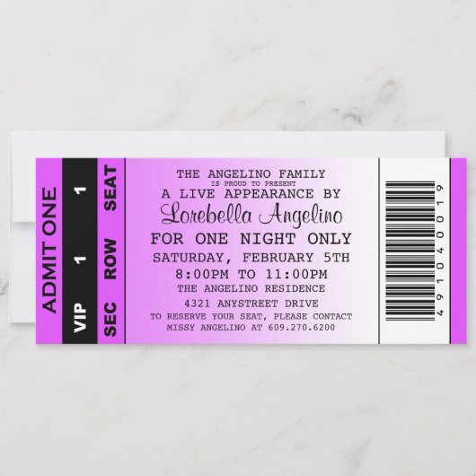 VIPチケット誕生日招待状（紫） 招待状 (正面)