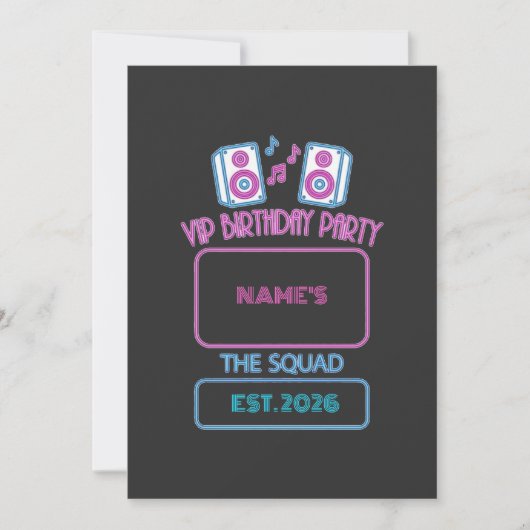 VIPバースデーパーティー ネオン Squad 個人名入りゲストN 招待状 (正面)