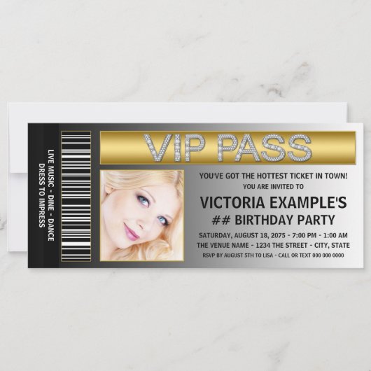VIPパスチケット風バースデーパーティー 招待状 (正面)