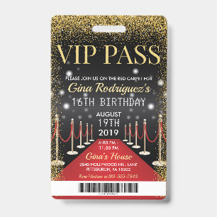 VIPパスハリウッドレッドカーペット誕生日招待状 バッジ