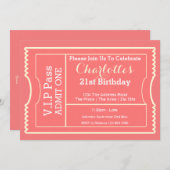 VIPパスパーティー入場料チケットピンク 招待状 (正面/裏面)