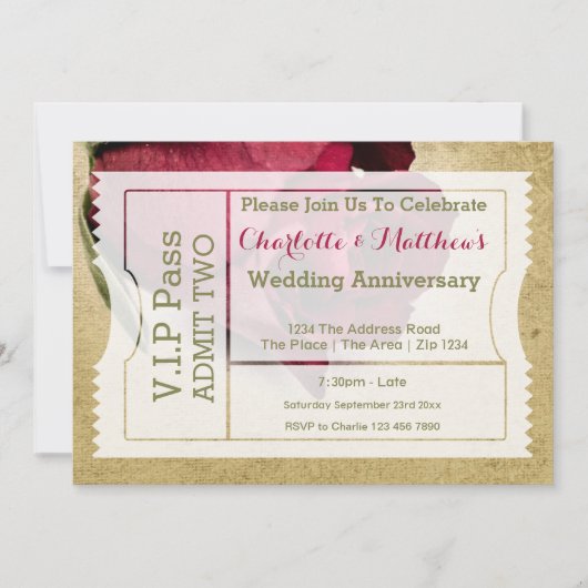 VIPパスパーティー入場料チケットレッドローズ 招待状 (正面)