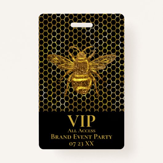 VIPパスブラックエレガント金ゴールドクきらめくイーンビー バッジ (正面)