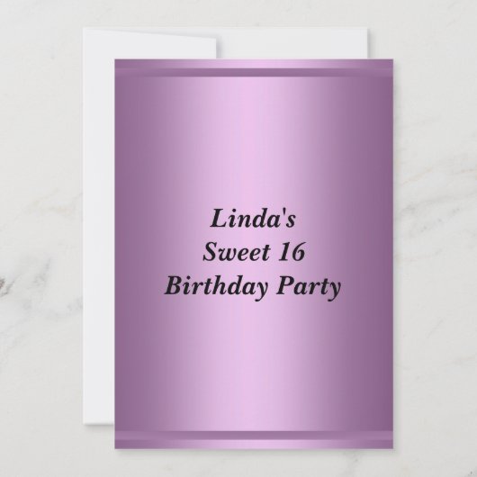 VIPパス甘い16誕生日パーティパープル 招待状 (裏面)
