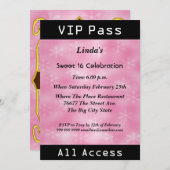 VIPパス甘い16誕生日パーティーピンク 招待状 (正面/裏面)