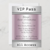 VIPパス甘い16誕生日パーティーホワイトピンク 招待状 (正面)