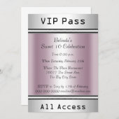 VIPパス甘い16誕生日パーティーホワイトピンク 招待状 (正面/裏面)