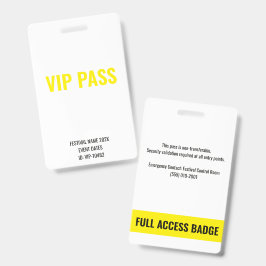 VIPパス フルアクセス 白 黄色 ミュージックフェスティバル バッジ