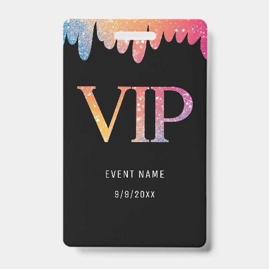 VIPパス ブラック モダン グリッター バッジ (正面)