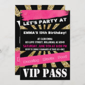 VIPパス 女の子のダンスパーティー お泊り会 ティーンの女の子 招待状 (正面/裏面)