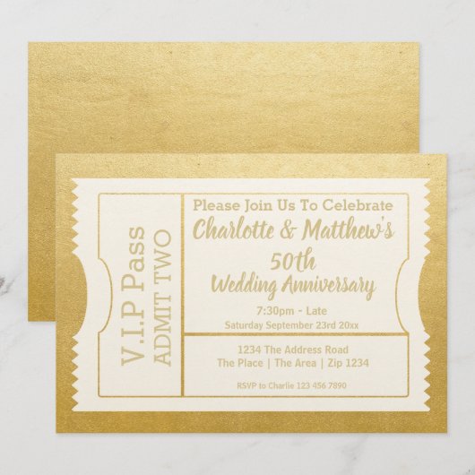 VIPパス 50周年記念チケット 偽のゴールド 招待状 (正面/裏面)