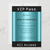 VIPパス Sweet 16 誕生日パーティー ブラック ティール 招待状 (正面)