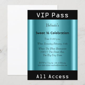 VIPパス Sweet 16 誕生日パーティー ブラック ティール 招待状
