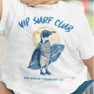 VIPパーソナライズされたサーフクラブペンギン名前をカスタムするティー ベビーTシャツ
