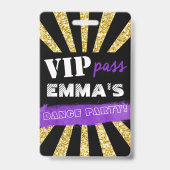 VIPパープル&金ゴールド任意のイベントパス誕生日招待状 バッジ (Back)