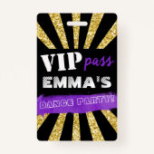 VIPパープル&金ゴールド任意のイベントパス誕生日招待状 バッジ (裏面)