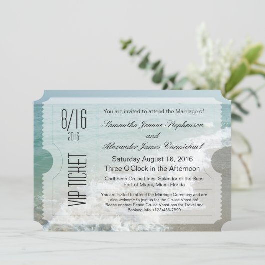 VIPビーチ宛先ウェディングチケット招待状 招待状 (スタンド正面)