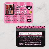 VIPピンクのストライプ写真クレジットカード招待状 エンクロージャーカード (正面/裏面)