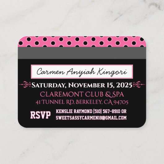 VIPピンクのストライプ写真クレジットカード招待状 エンクロージャーカード (裏面)