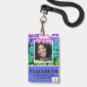 VIPフォトID -パーティーフェスティバルイベントグリッターGLAMOR バッジ (Front with Lanyard)