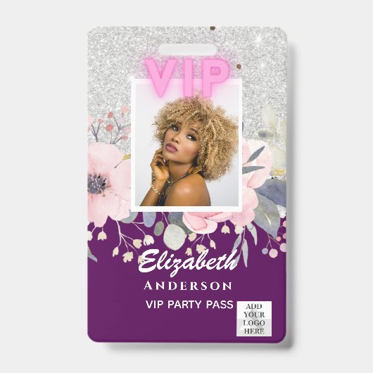 VIPフォトID -パーティー、フェスティバル、イベントグリッターGLAM バッジ (Front)