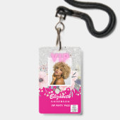 VIPフォトID -パーティー、フェスティバル、イベントグリッターGLAM バッジ (Front with Lanyard)