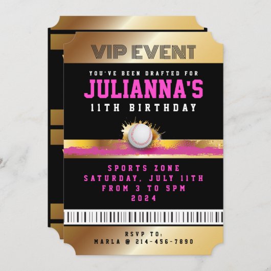 VIPベースボールオールアクセスピンクパスバッジ招待状 招待状 (正面/裏面)