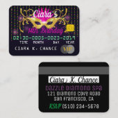 VIPマスカレード誕生日クレジットカード招待状 エンクロージャーカード (正面/裏面)