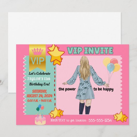 VIP招待状FOR (TWEEN)女子誕生日 案内状 (正面/裏面)