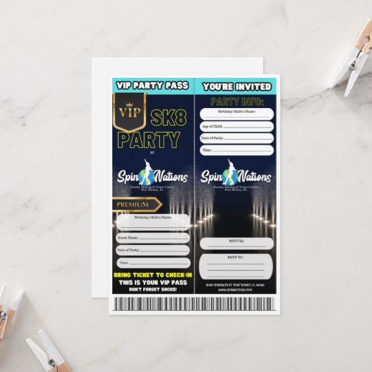 VIP スケートパーティーの招待状 招待状 (正面/裏面インサイチュ)