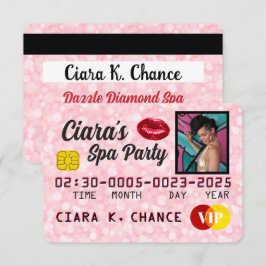 VIP ピンクグリッター フォトパーティー クレジットカード 招待状