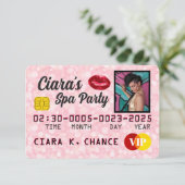 VIP ピンクグリッター 写真 パーティー クレジットカード 招待状 (スタンド正面)