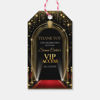 VIP レッドカーペット ハリウッド ブラックゴールド 誕生日パーティー ギフトタグ
