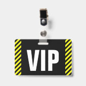 "VIP" + 黒と黄色のストライプ バッジ (正面 （クリップ付）)