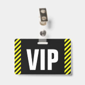 "VIP" + 黒と黄色のストライプ バッジ (裏面 （クリップ付）)