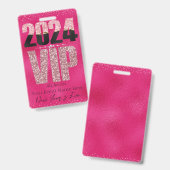 VIP 2024グラマラスなホットピンクグリッターダイヤモンドバッジ バッジ (Front & Back)