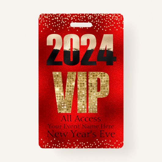 VIP 2024赤および金ゴールドグリッターダイヤモンド バッジ (正面)