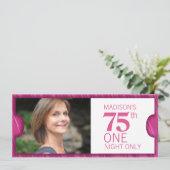 VIP 75歳の誕生日パーティー ピンク 白 招待状 (スタンド正面)