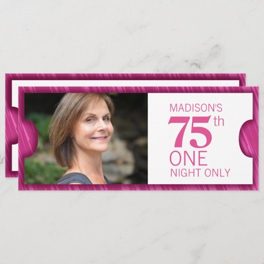 VIP 75歳の誕生日パーティー ピンク 白 招待状 (正面/裏面)